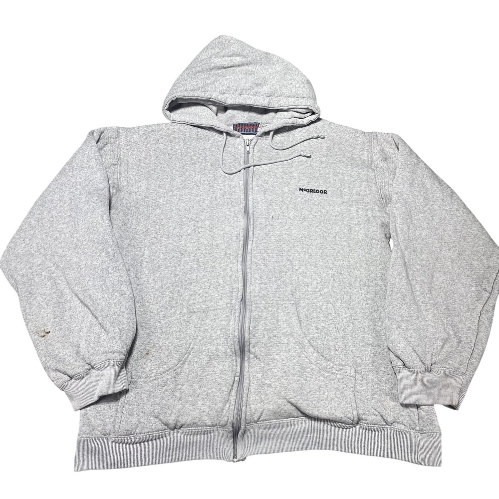 McGregor Sweatshirt Mens Large Gray Full Zip Hoodie Lined Pockets Drawstring VTG